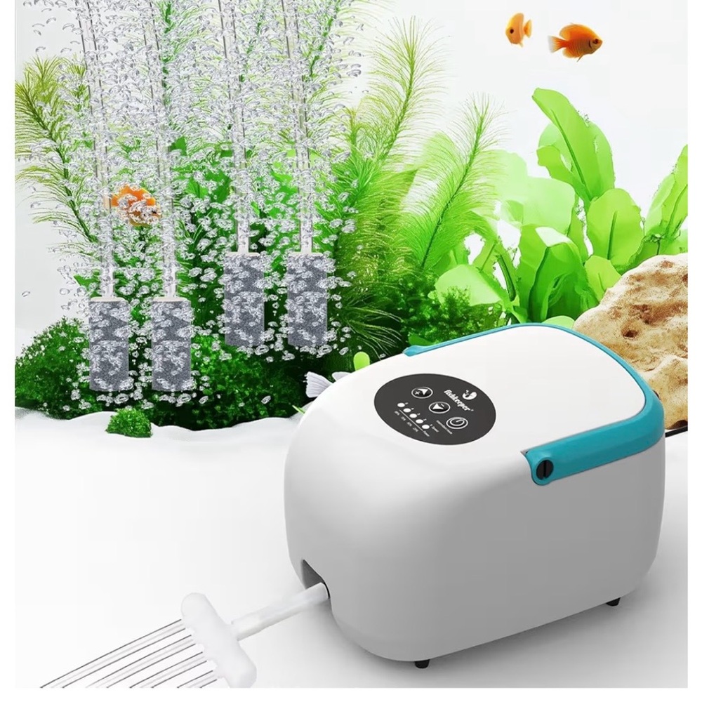White and Blue Aquarium Air Pump
